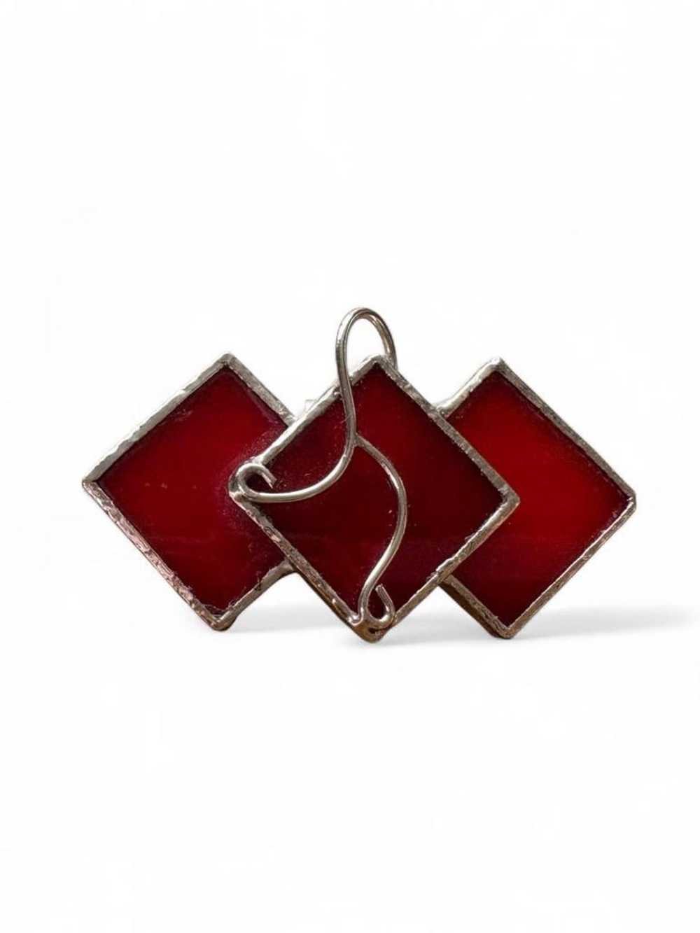 Artisan Red and Silver Stained Glass Brooch/ Pendant